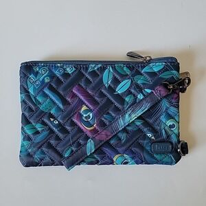 Lug Peekaboo Wristlet Pouch Cell Phone Case Wallet RFID Peacock Print Compact
